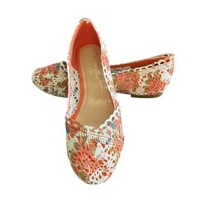 Fever Sole Floral Lace Ballet Flats Coral White Women's Size 8.5